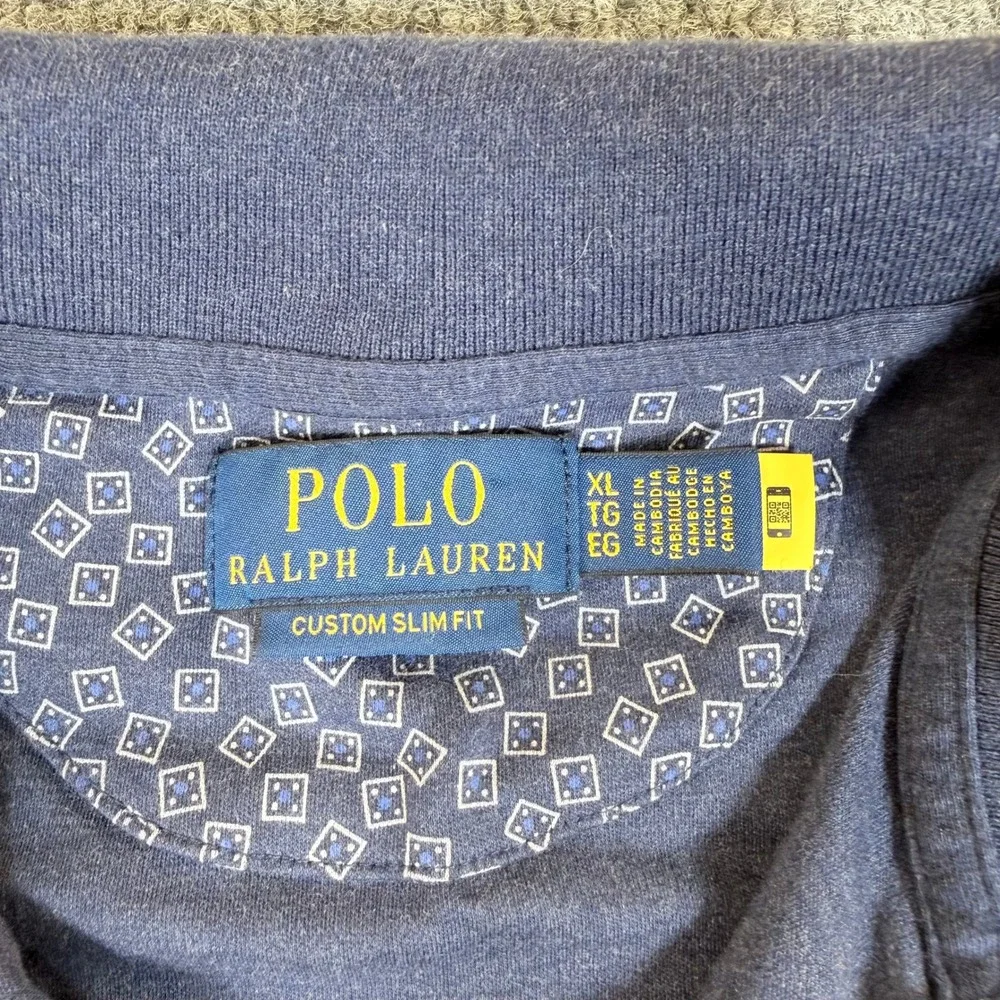 Polo Ralph Lauren Mens XL‎ Custom Slim Fit Long Sleeve Polo Navy Geometric #2839